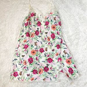 Victoria's Secret Lingerie Slip Size L White Pink Floral‎ Lace Butterfly Dress